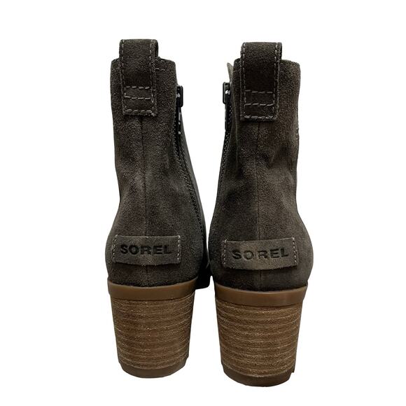 Sorel Womens Cate Leather Heeled Ankle Boots US 7 Army Green Waterproof Side Zip - Picture 5 of 10